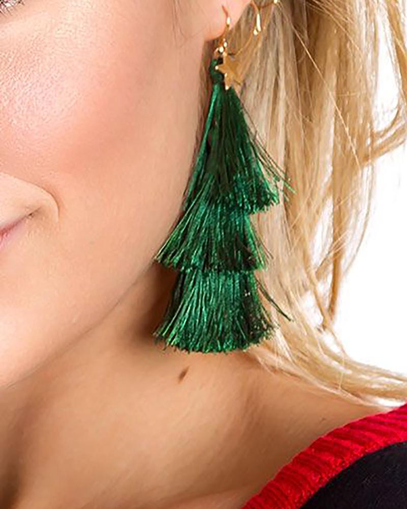 

1Pair Christmas Tree Tassel Design Drop Earrings, Green