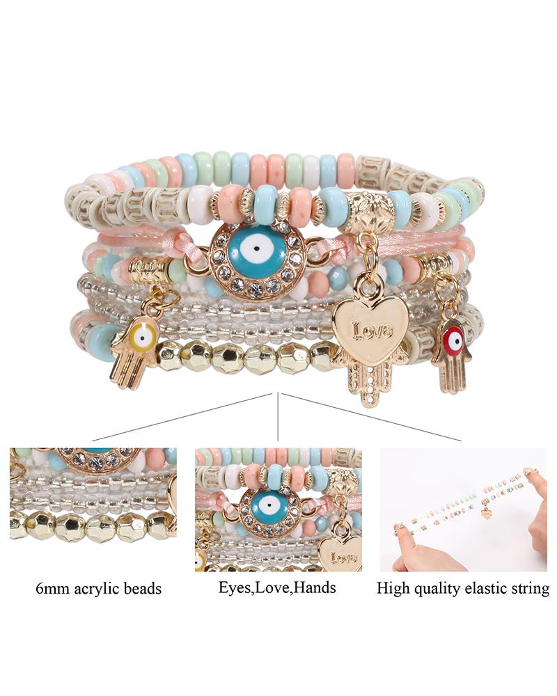 

1pcs Blue Eye Beaded Bohemian Trendy Multi-layer Bracelet, Light pink