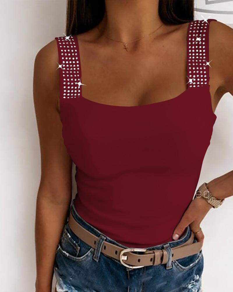 

Rhinestone Embellished Cami Tank Top, Wine red