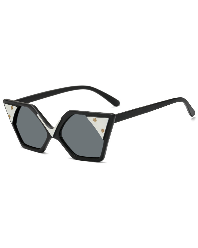

1Pair Star Studded Pattern Asymmetrical Frame Sunglasses, Black