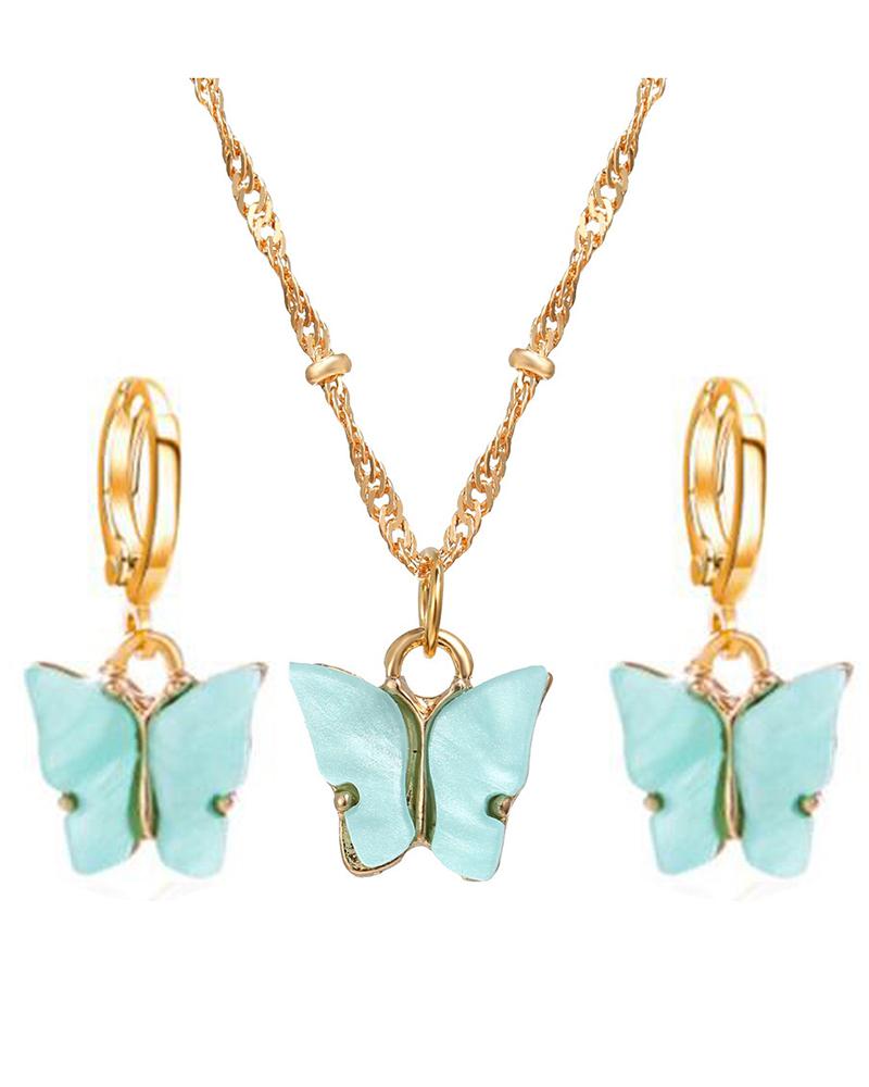 

2PCS Butterfly Pendant Necklace & Earrings Jewelry Set, Green