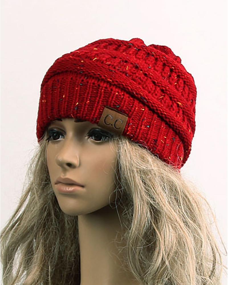 

Colorblock Label Decor Braided Beanie For Adult, Dark red