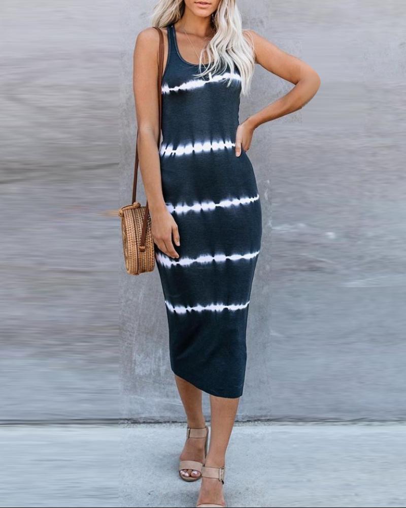 

Tie Dye Print U-Neck Casual Tank Dress, Black