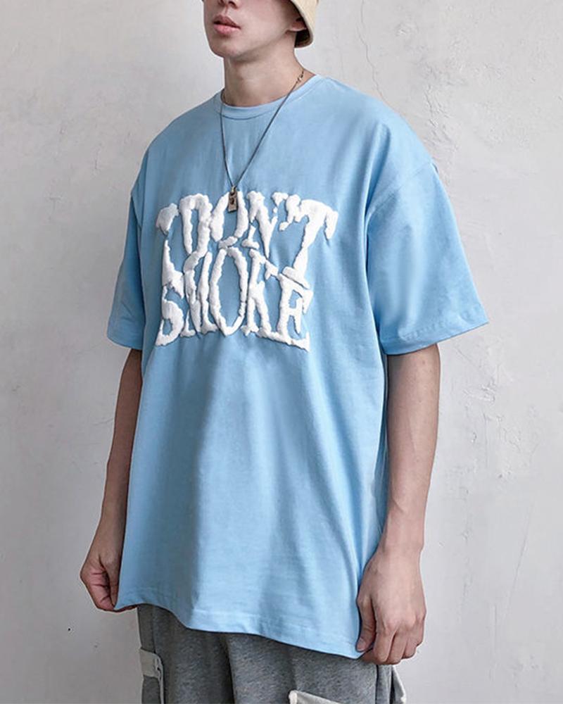 

Cloud Letter Print Short Sleeve Oversize T-shirt, Blue
