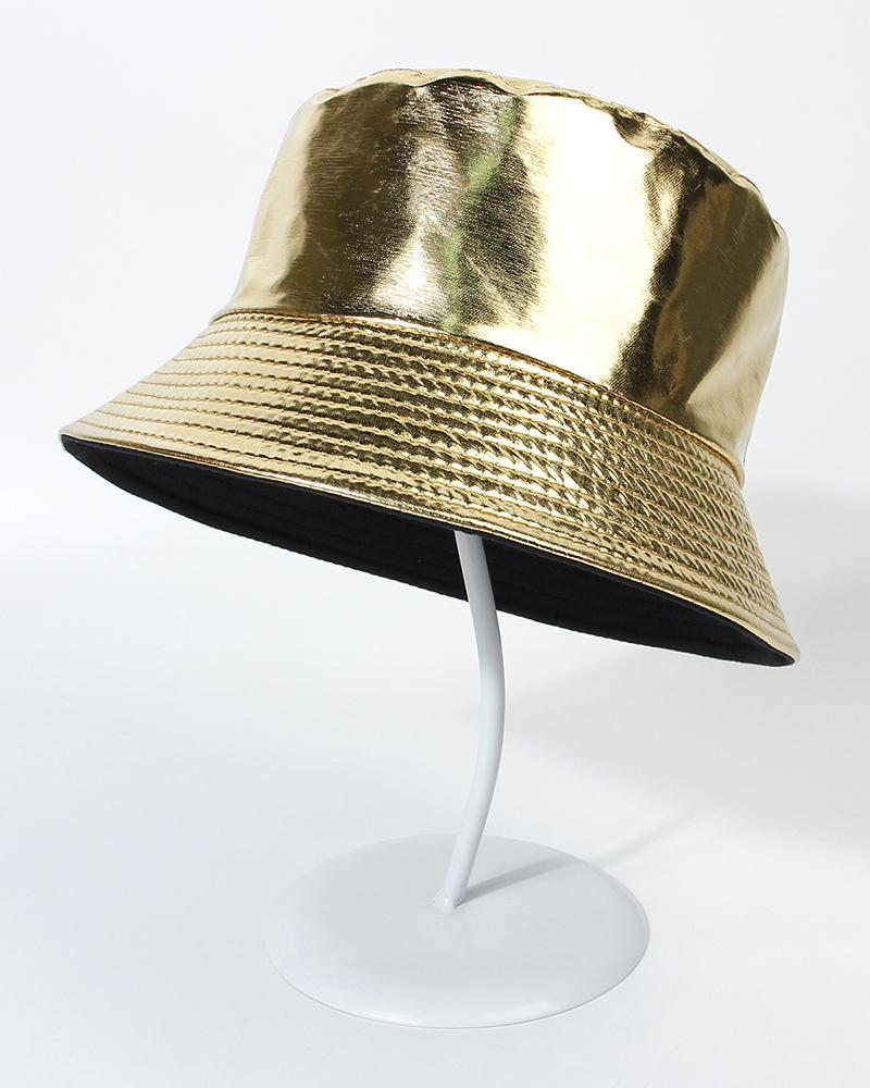

Trendy Quilted Sun Protection PU Bucket Hat, Gold