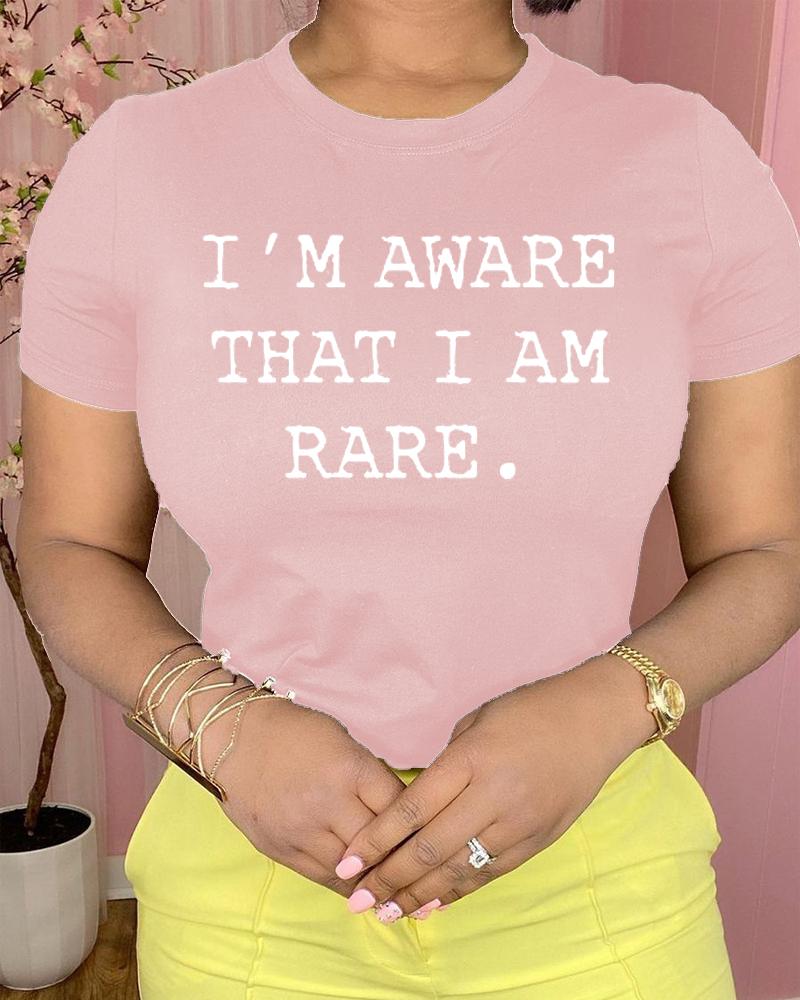 

Letter Print Short Sleeve Casual T-shirt, Pink