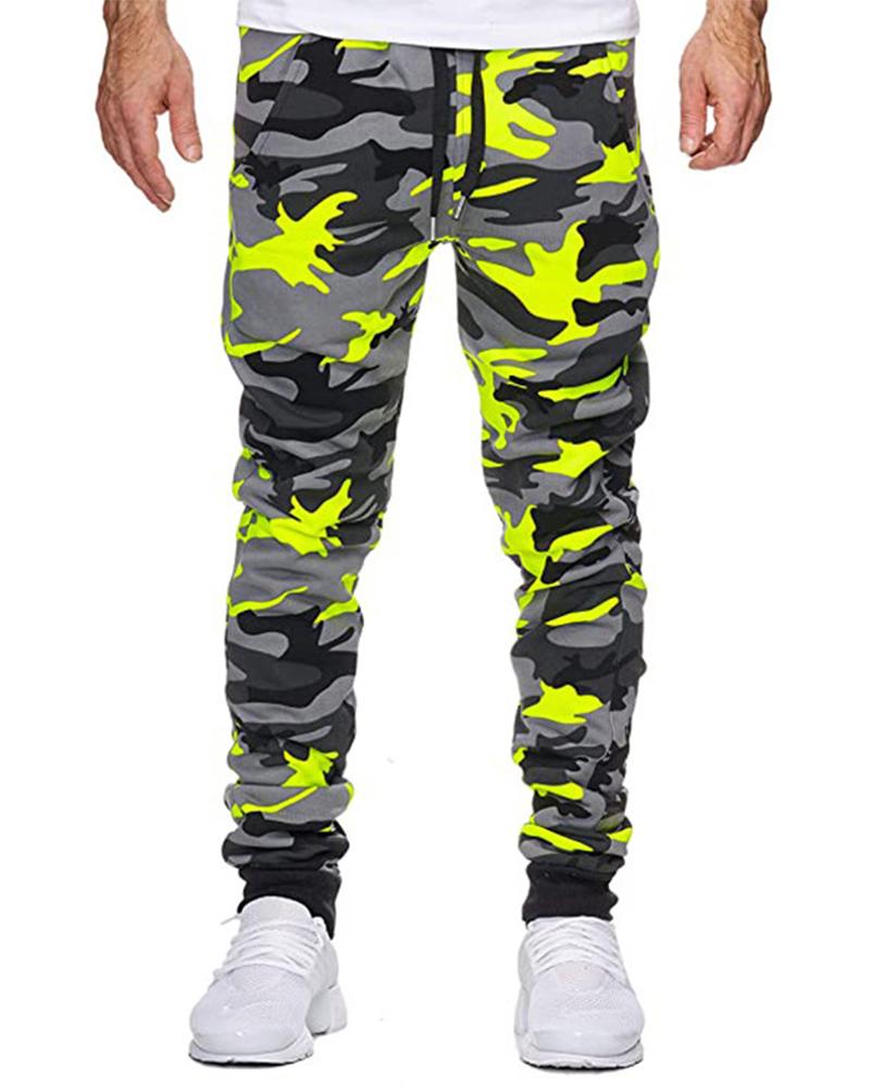 

3D Flash Print Skinny Jogging Pants, Yellow