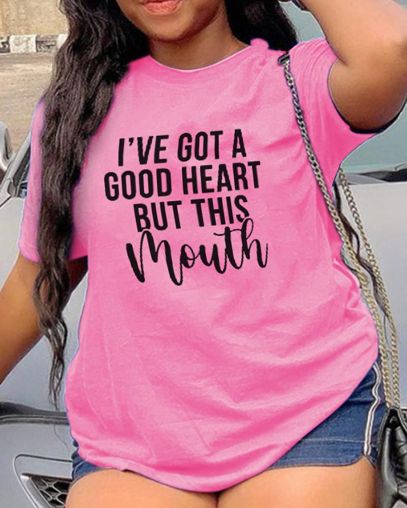 

Letter Print Short Sleeve T-shirt, Pink