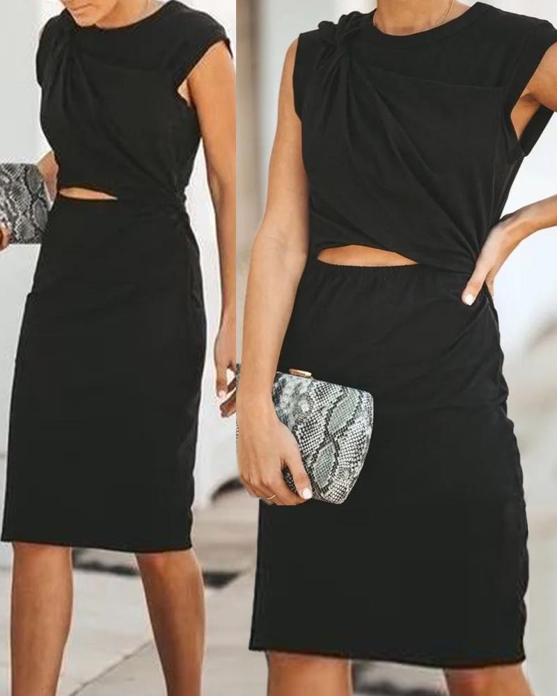 

Cutout Front Twist Design Casual Dress, Black