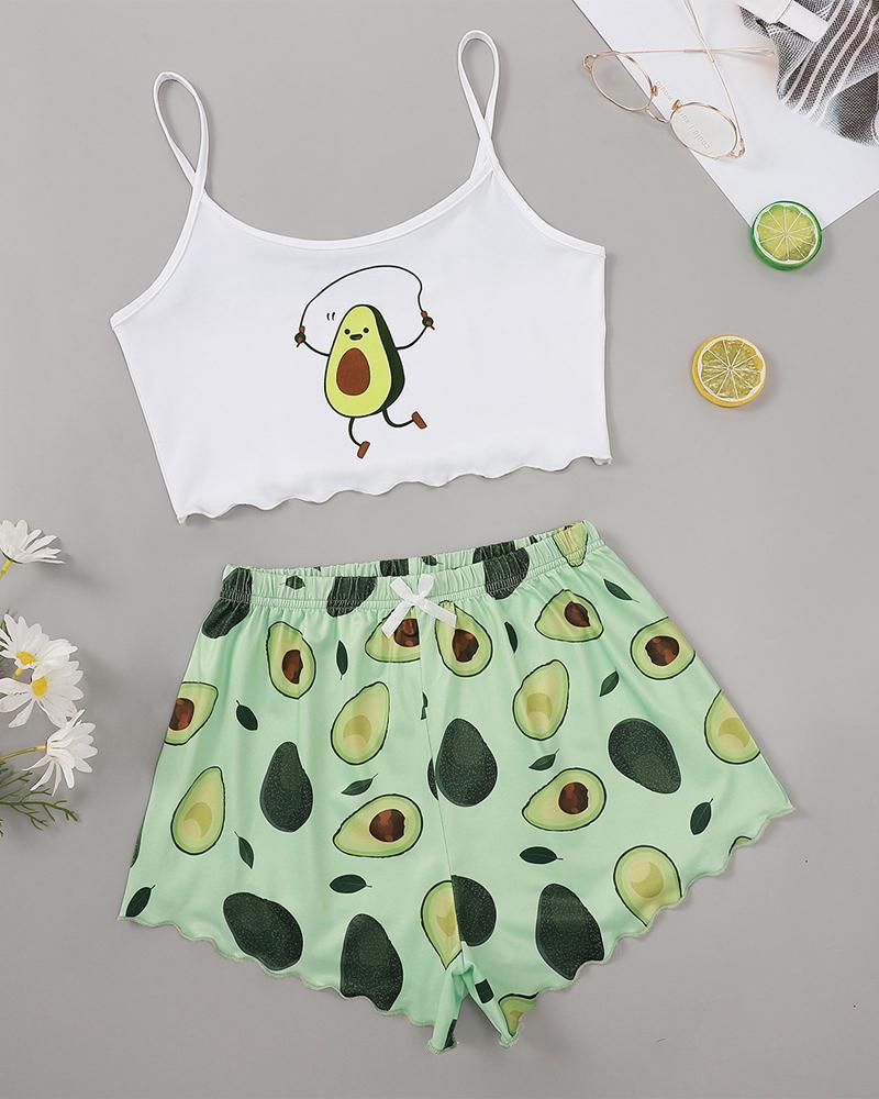 

Avocado Print Bow Decor Cami Set, Green