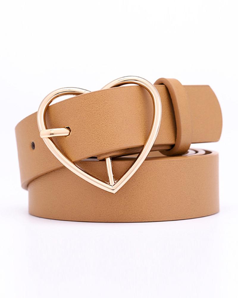 

Heart Shaped Buckle PU Belt, Khaki