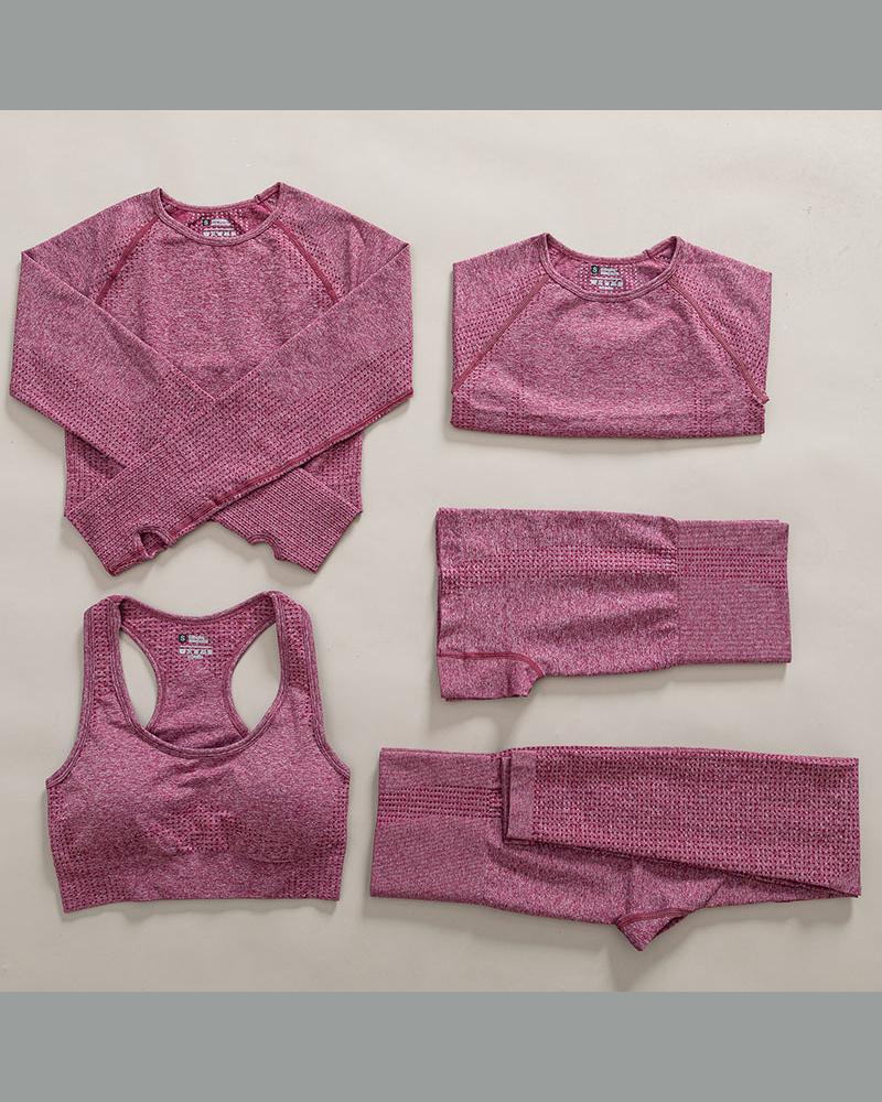 

Plain Skinny Sporty Five-piece Active Sets, Wine red