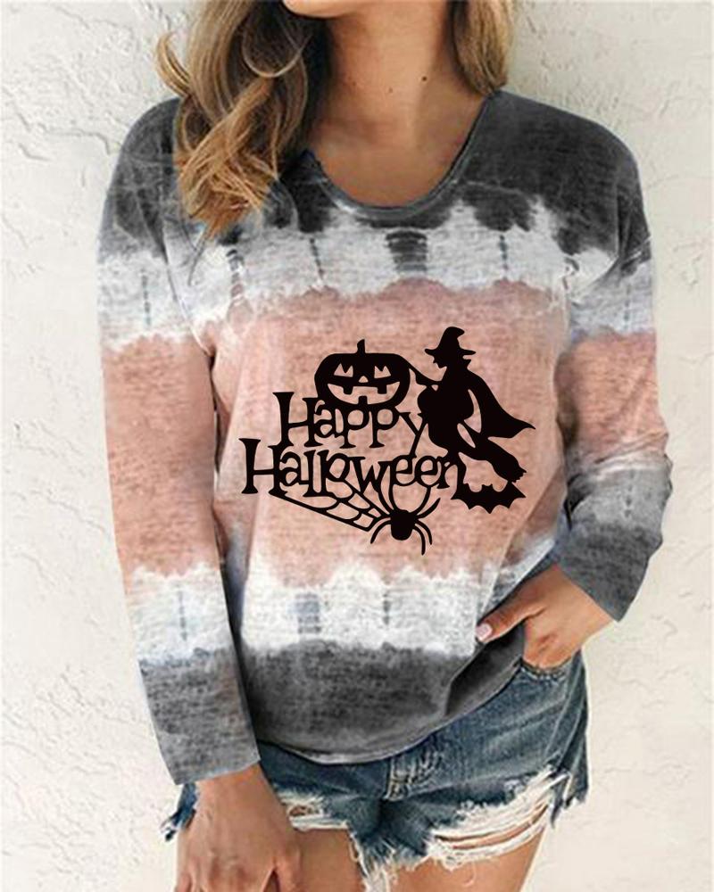 

Halloween Graphic Letter Print Long Sleeve Top, Dark grey