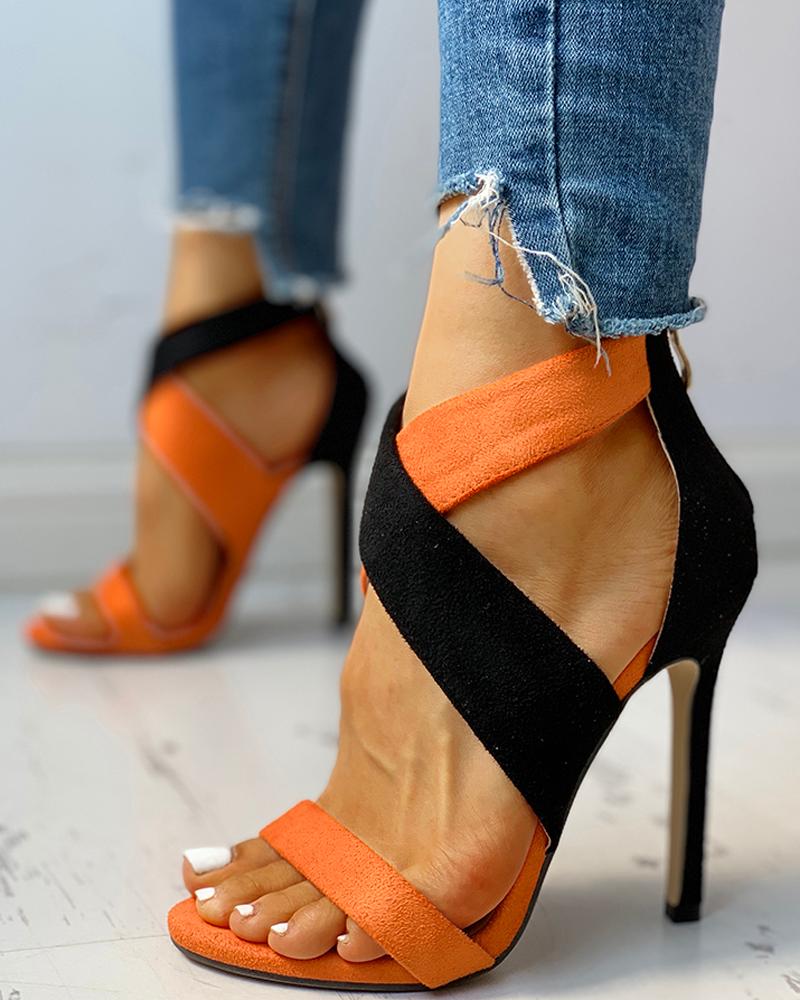

Colorblock Crisscross Thin Heeled Sandals, Orange