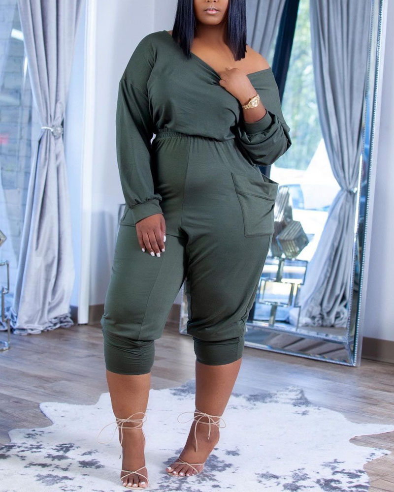 

Long Sleeve Casual Top & Ruched Pants Set, Green