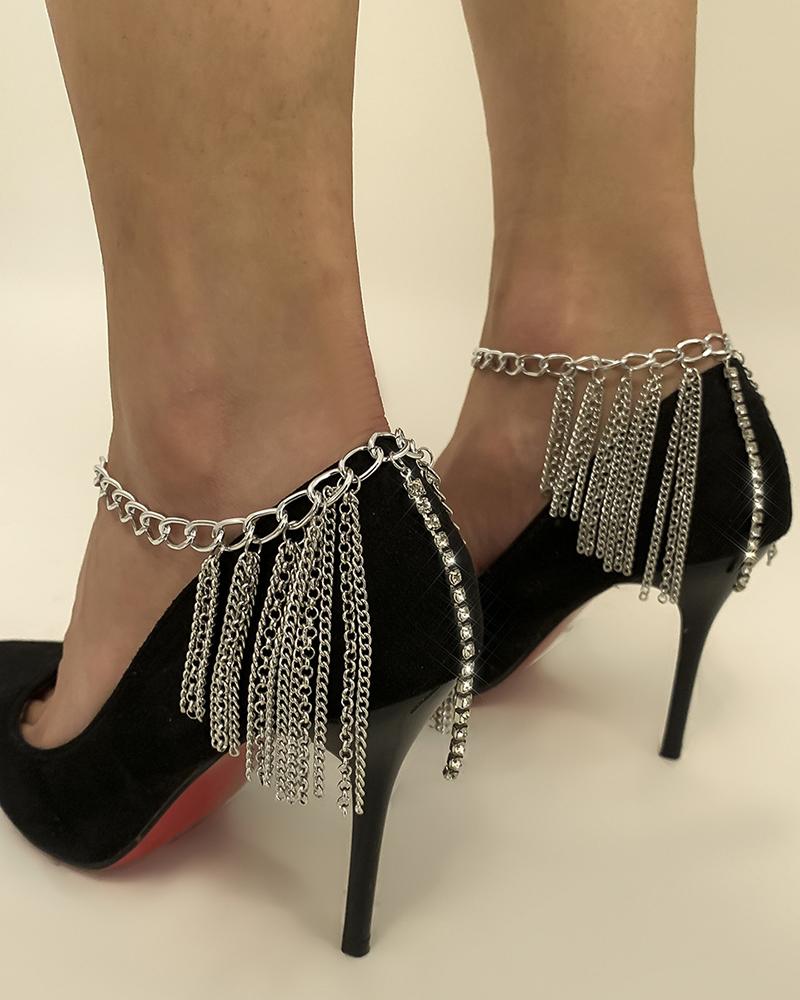

Tassel Design Chain Anklet, Silver