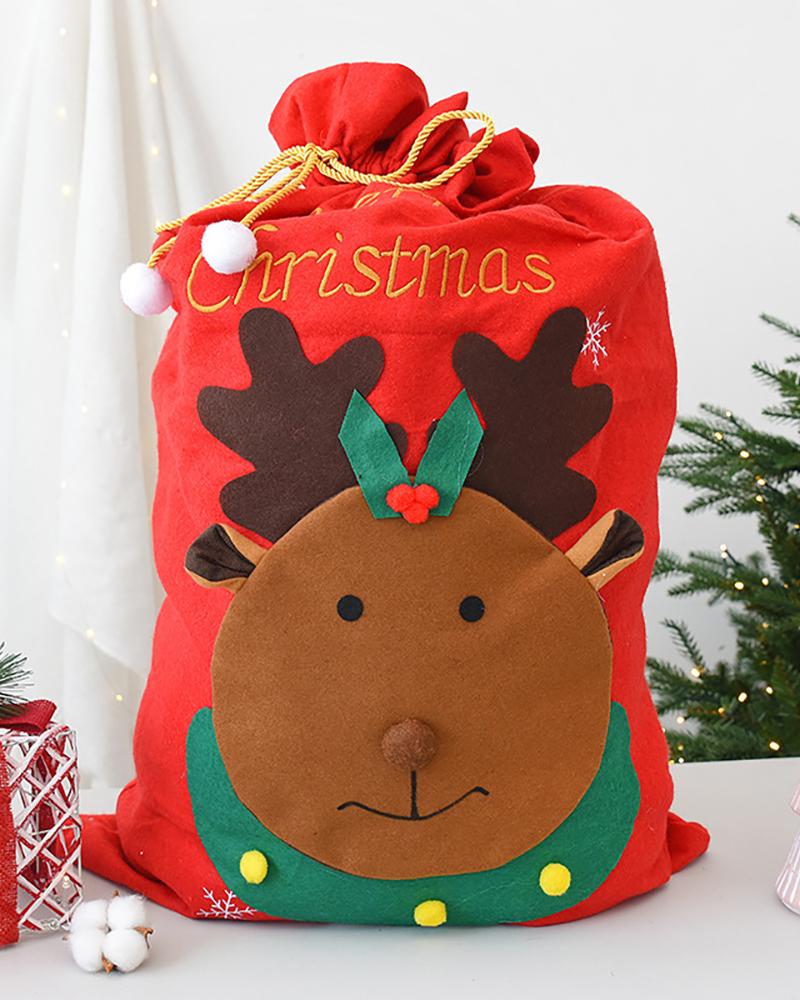 

Christmas Drawstring Moose Print Gift Bag, Red