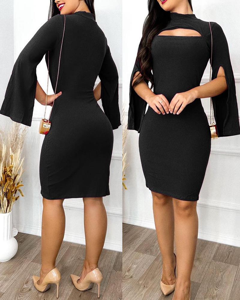 

Cape Sleeve Cutout Work Dress, Black