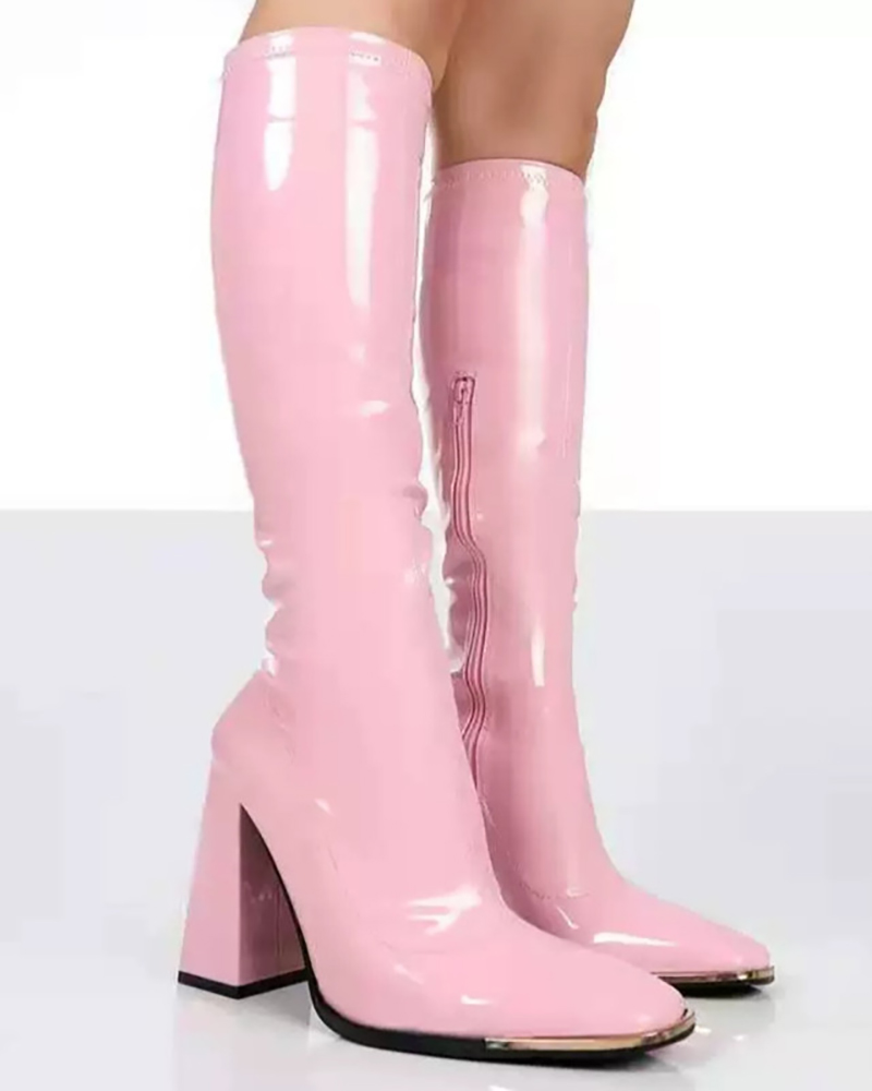 

PU Leather Over The Knee Chunky Boots, Pink
