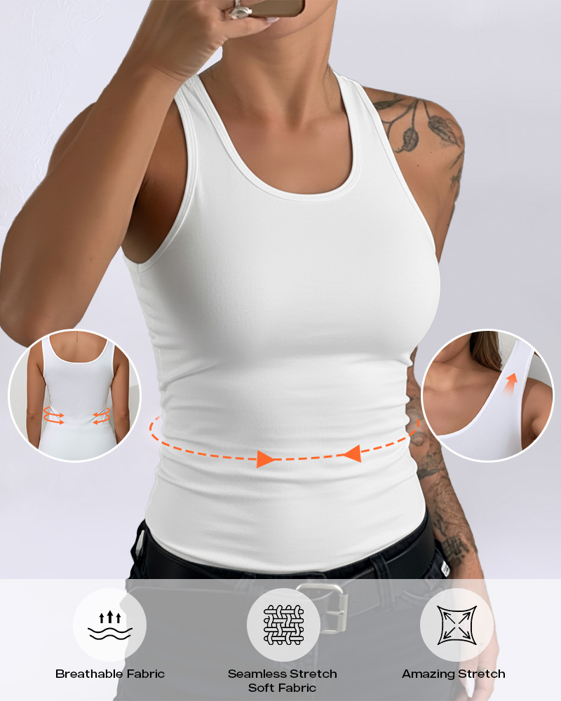 

Débardeur de compression gainant à col en U pour femme, sans coutures, effet gainant, White