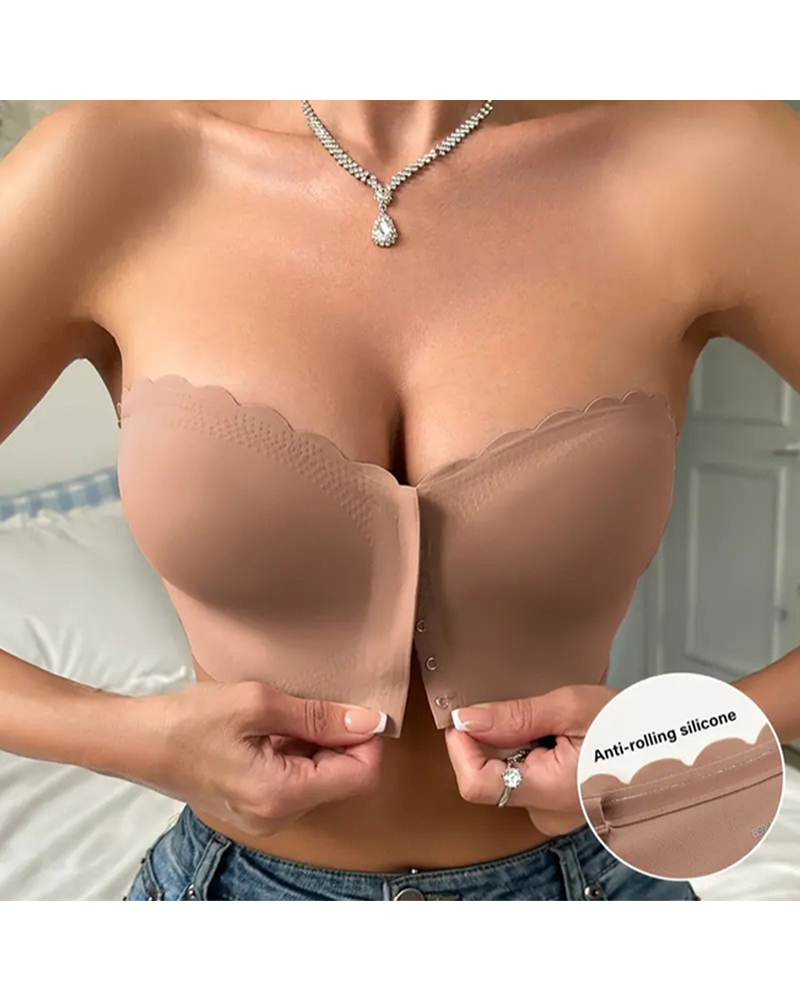 

Soutien-gorge bandeau sans bretelles avec fermeture sur le devant, rembourré et antidérapant, sans armatures, Coffee