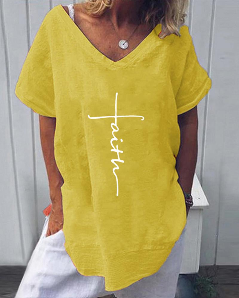 

Handwriting V Neck T-Shirt, Yellow