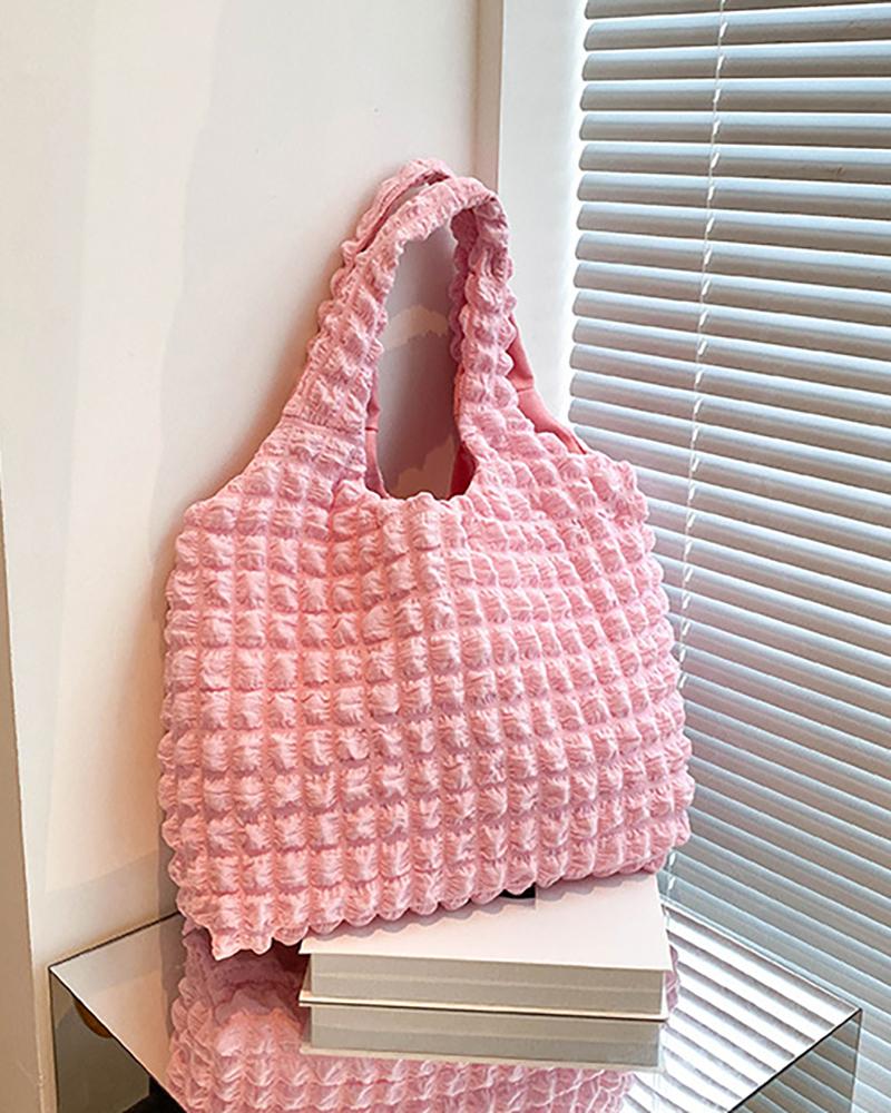 

Bubble Textured Large Capacity Shoulder Handbag, Pink