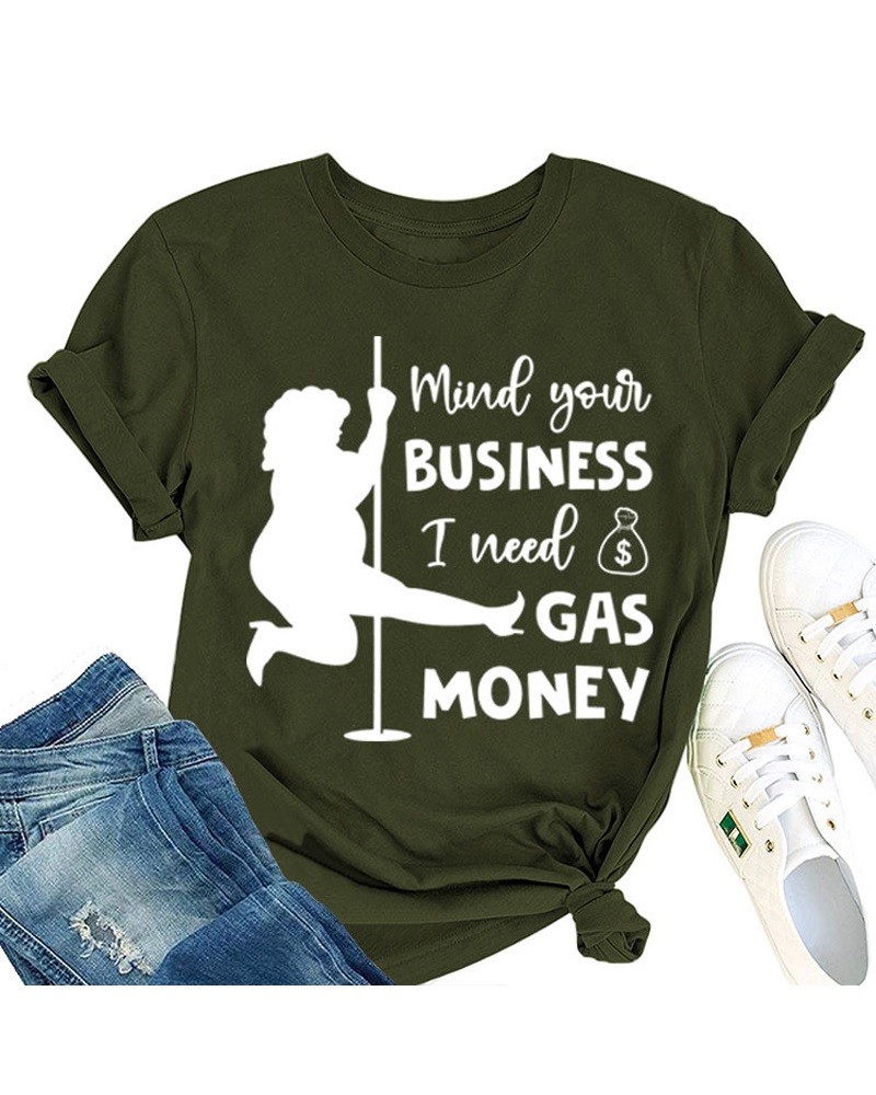 

Letter Figure Print Short Sleeve Casual T-shirt, Green