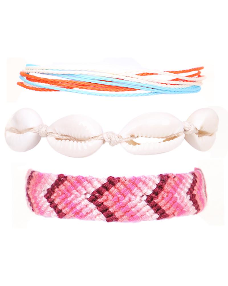 

3pcs Tribal Shell Pattern Colorful Braided Clan Anklets, Style4