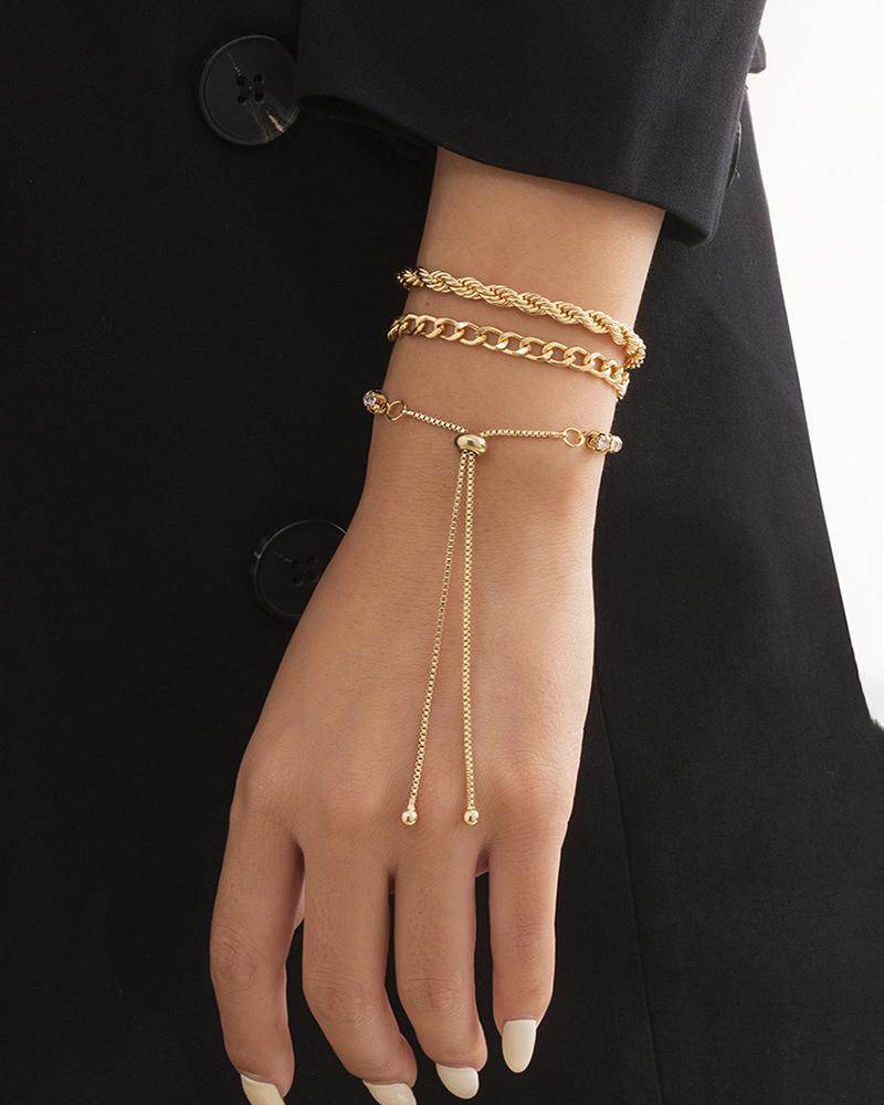 

3pcs Chain Rhinestone Decor Bracelet, Gold
