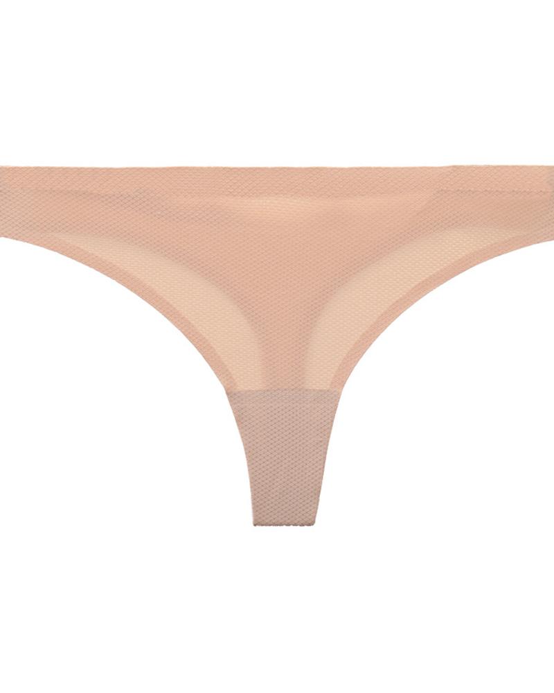 

Low Waist Skinny Solid Color Mesh Thong Panties, Apricot