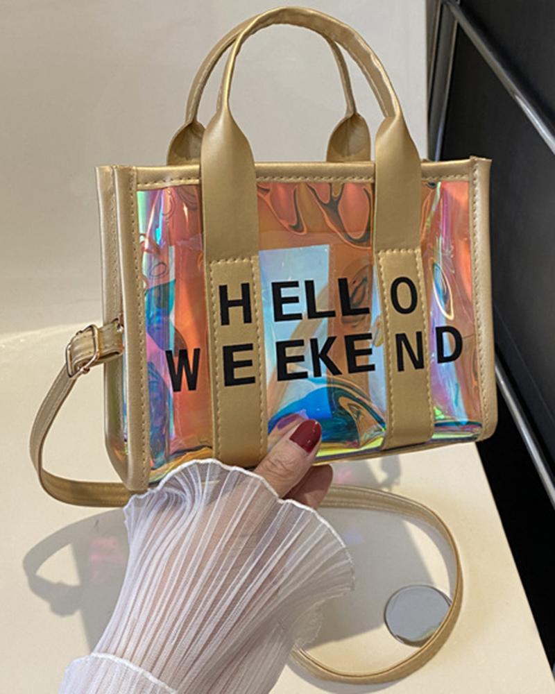 

Holographic Letter Large Capacity Top Handle Crossbody Tote Bag, Yellow