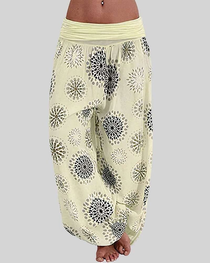 

Allover Print Ruched Low Waist Harem Pants, Yellow