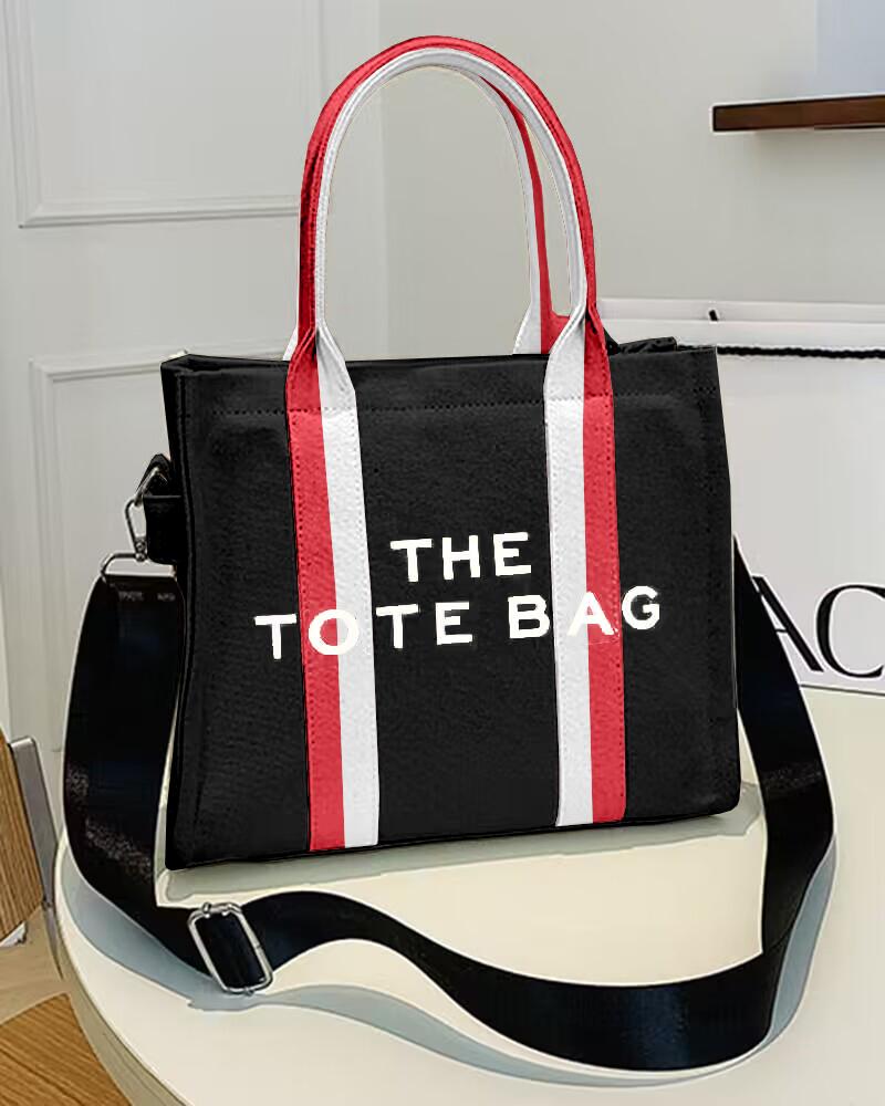

Letter Print Large Capacity Top Handle Crossbody Tote Bag, Black