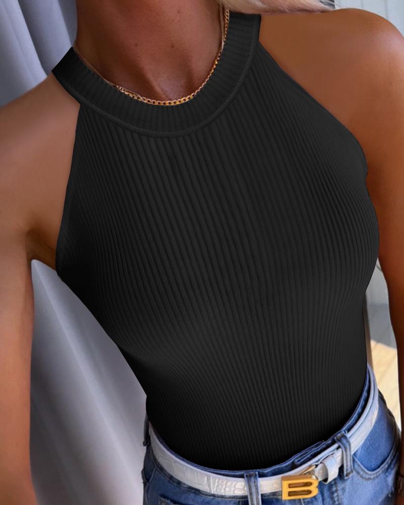 

O-Neck Sleeveless Casual Tank Top, Black
