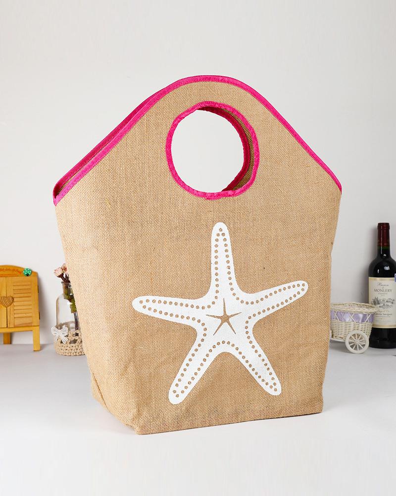 

Retro Beach Jute Woven Tote, Hot pink