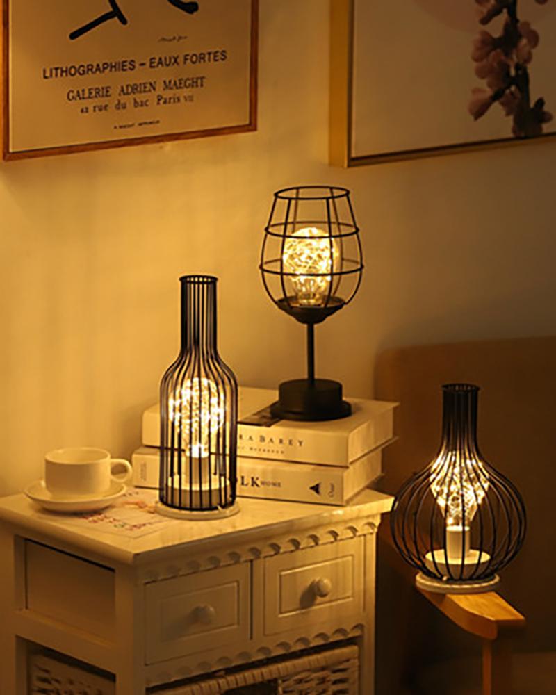 

Iron Night Light Vintage Table Lamp Wire Basket Cage Ornament Light For Bedside Desk Modern Decorative, Style1