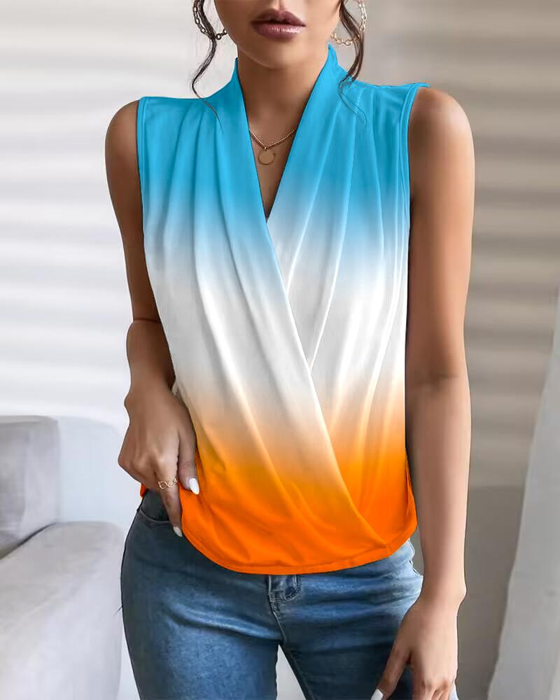 

Ombre Ruched V-Neck Sleeveless Wrap Top, Multicolor