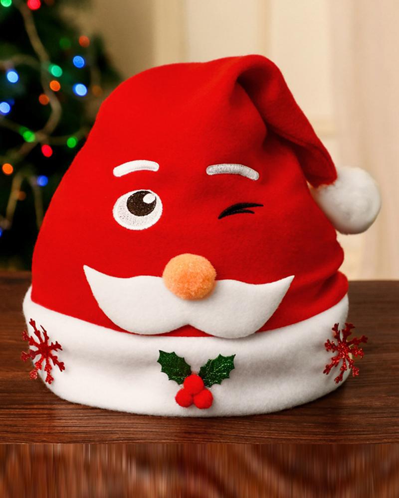 

Santa Pattern Pom Pom Christmas Hat, Style1