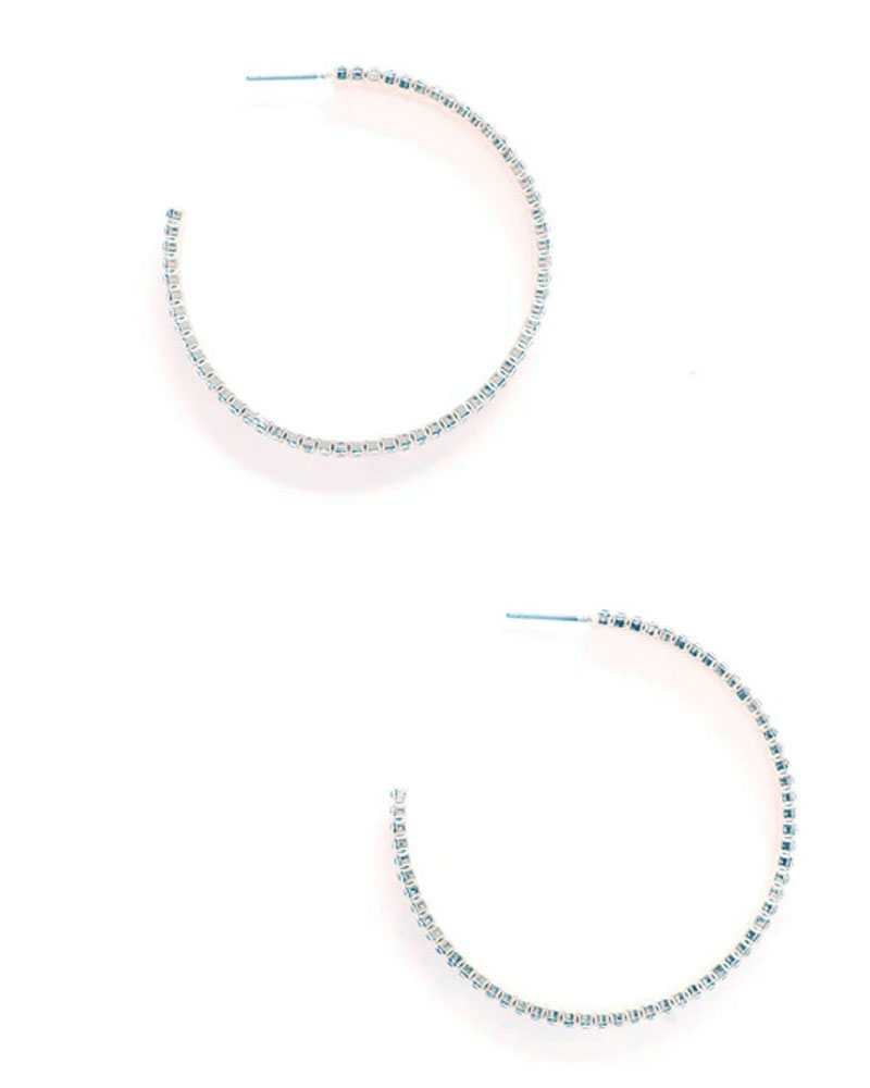 

Allover Rhinestone Hoop Earrings, Silver