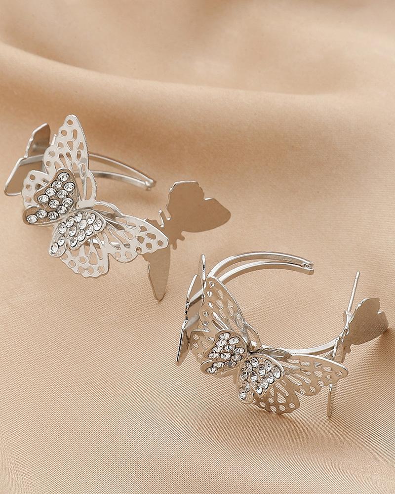 

Butterfly Rhinestone Decor Earrings, Silver