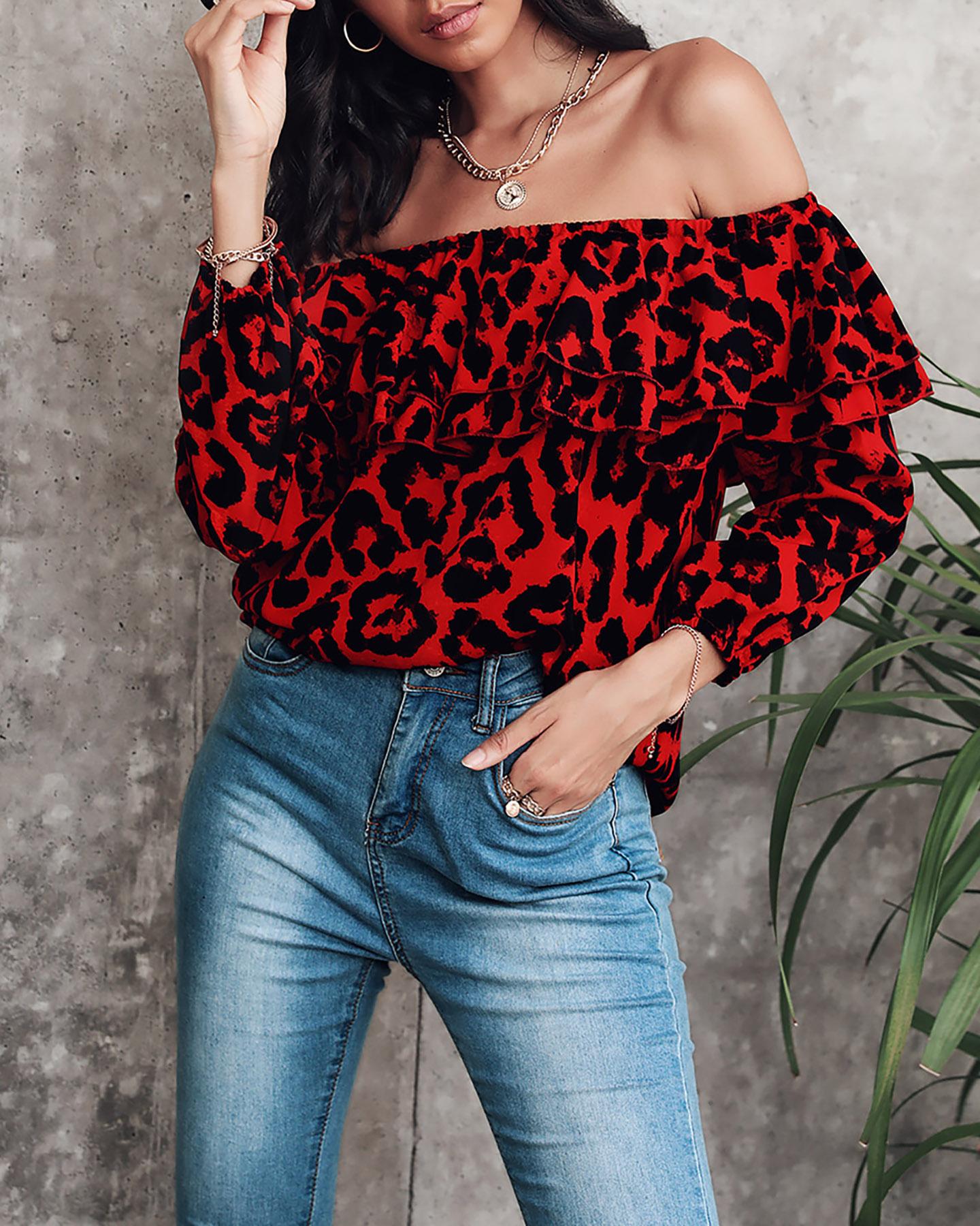

Off Shoulder Layered Ruffle Top, Red