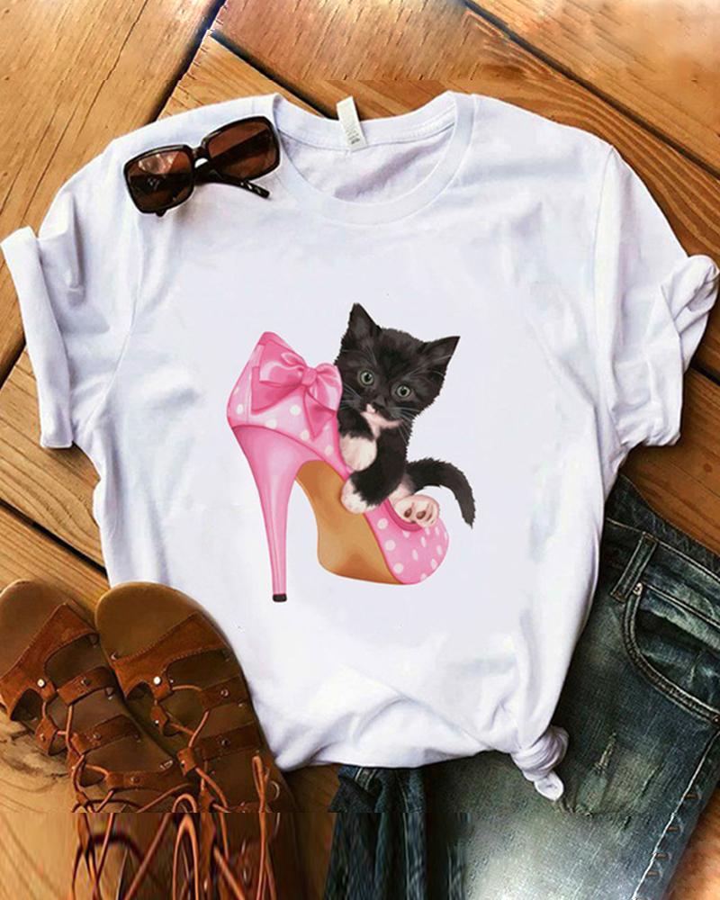 

Eyelash Print Short Sleeve Casual T-shirt, Style1