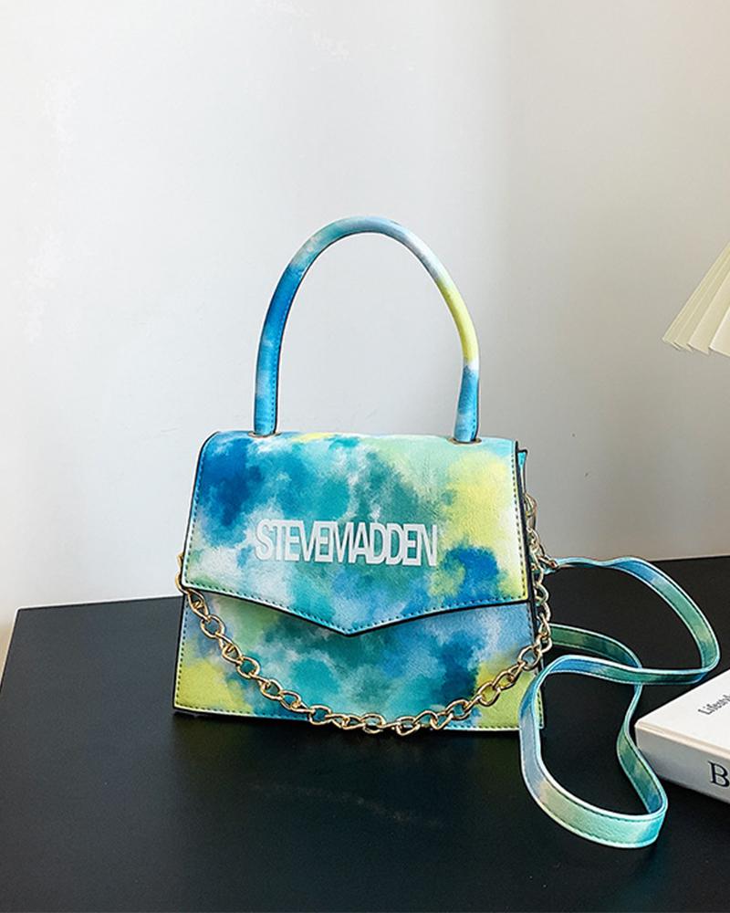 

Tie Dye Chain Decor Crossbody Bag With Handle, Blue