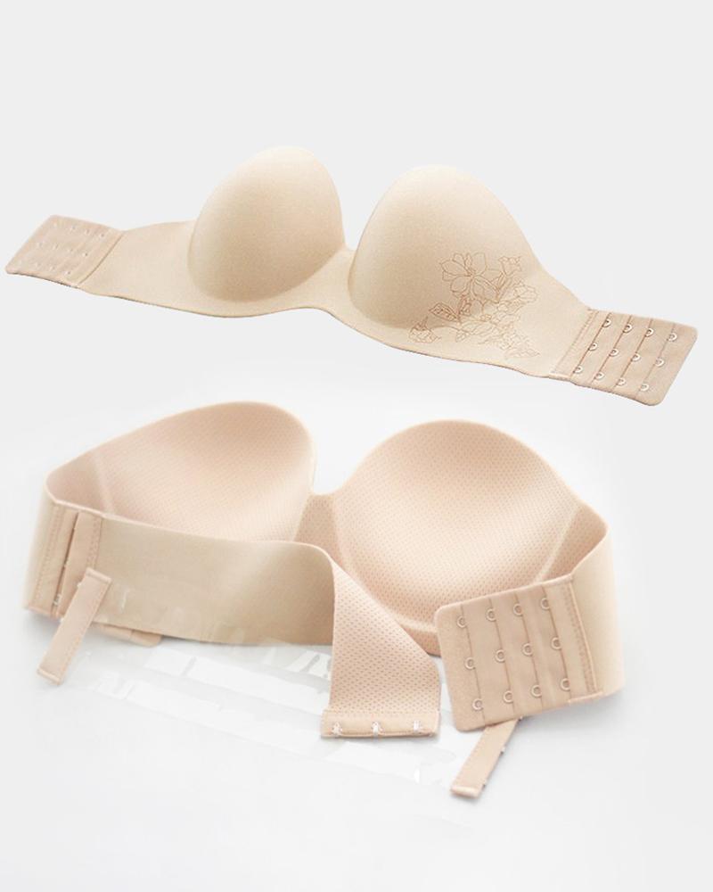 

Floral Pattern Underwire Push Up Bra, Nude