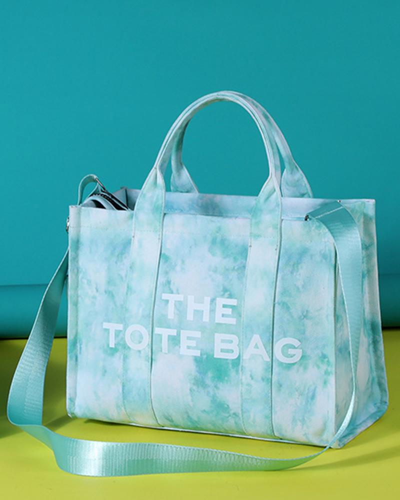 

Tie Dye Letter Print Large Capacity Crossbody Tote Bag, Green