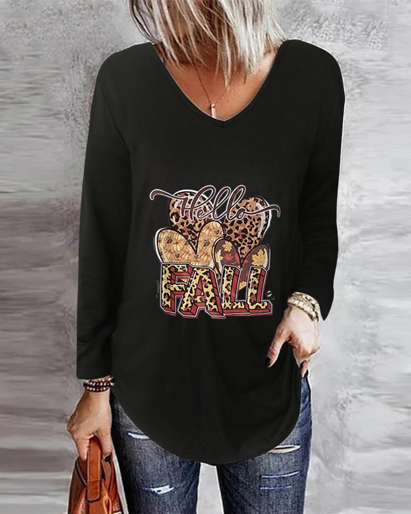 

Letter Heart Print Long Sleeve Top, Black