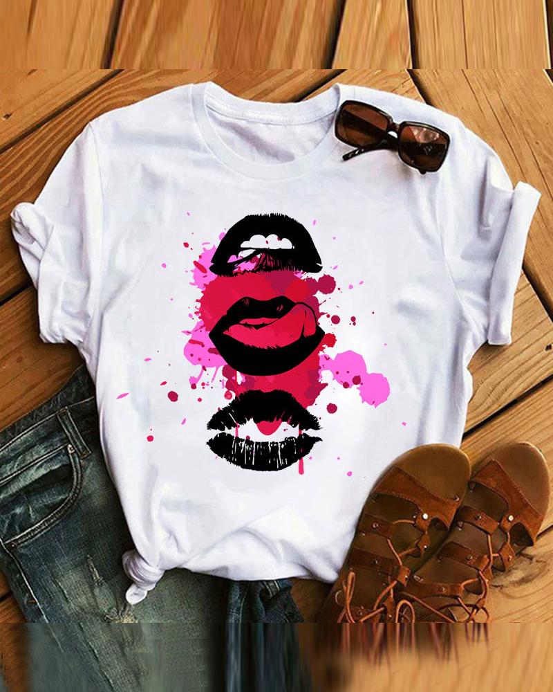

Creative Lip Print Short Sleeve T-shirt, Style1