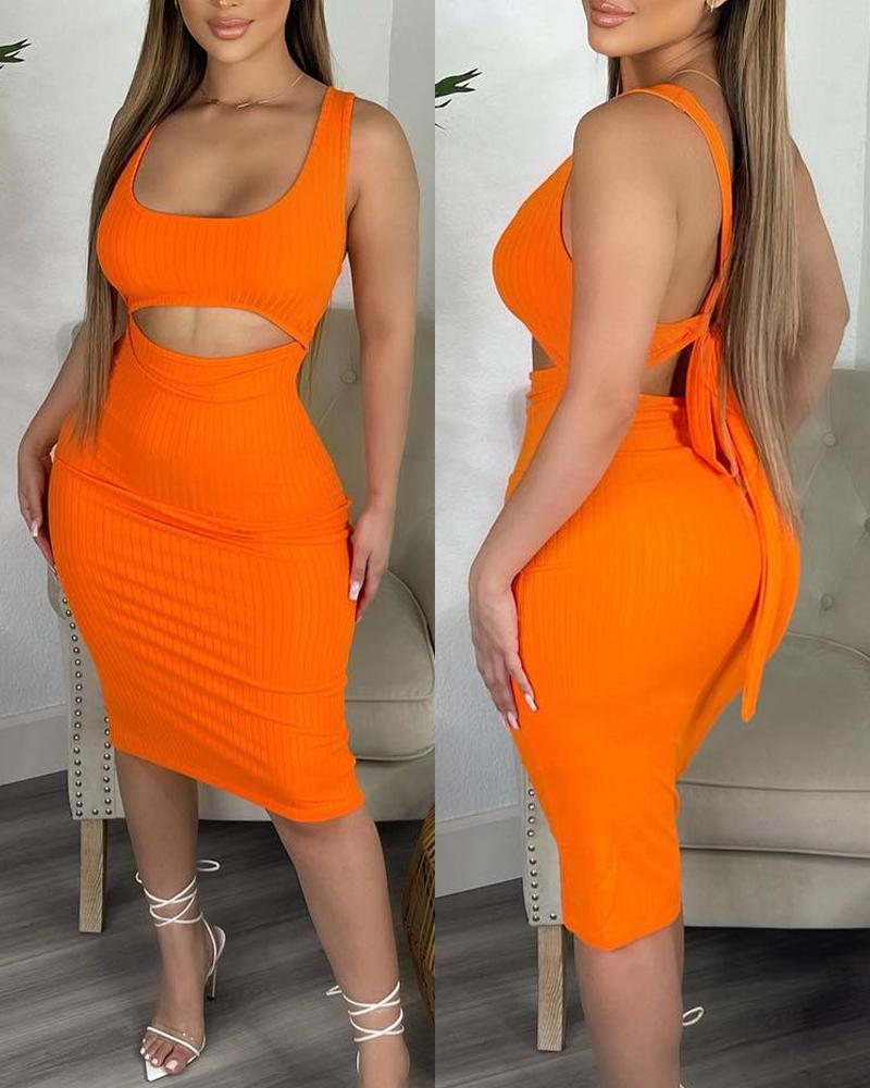 

Ribbed Cutout Backless Bodycon Dress, Orange