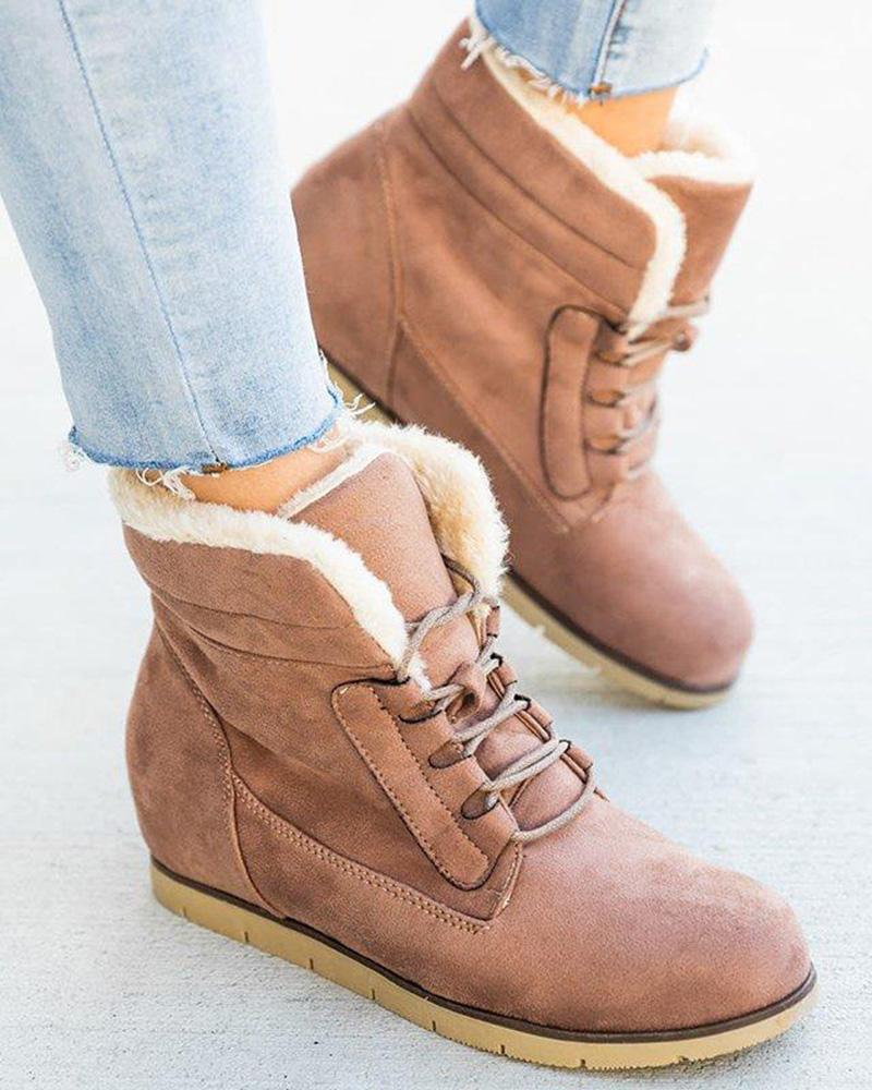 

Lace-up Lined Hidden Wedge Snow Boots, Pink